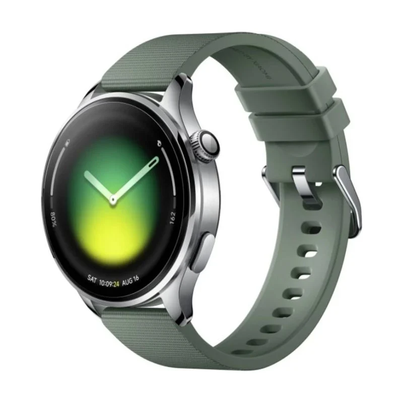 Xiaomi Watch 5 Bluetooth GPS NFC 47mm AMOLED Plata Correa Verde M Resistencia Agua 5ATM SpO2 Pulsómetro